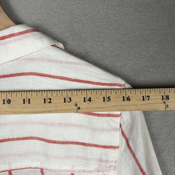 C&C CALIFORNIA 100% Linen Tunic Sz M White Red Stripe 1/2 Button Roll Tab Sleeve - Picture 10 of 13